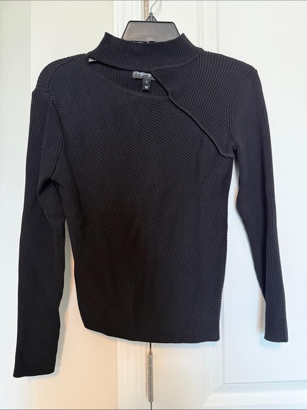 Montgomery Post Ribbed Asymmetric Black Women's Top small